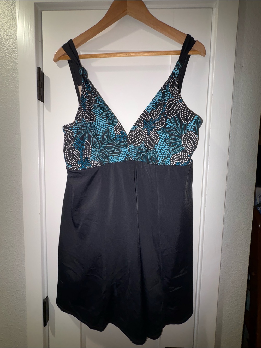 Tropical Escape Black and Turquoise One-Piece Swimwear Dress